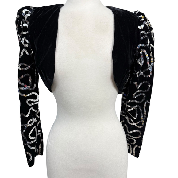 Vintage Dave & Johnny by Joseph Lara Sequin Bolero Jacket S Black Made in USA - Picture 1 of 7